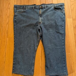 Men's Full Blue Medium Wash Straight Leg Denim Jeans Size 58x28